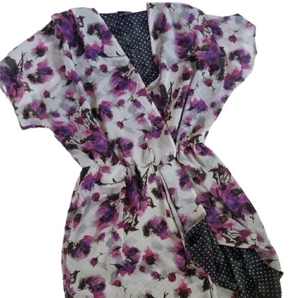 Kinder Aggugini Faux Wrap Purple and Black Floral Dress size Small - Picture 1 of 11